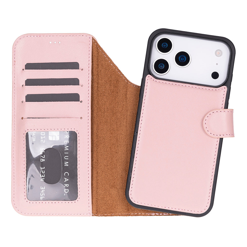 Pink Leather iPhone 17 Pro Max Detachable Wallet Case