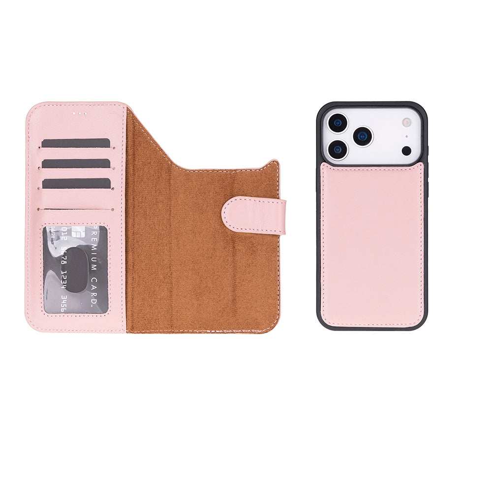 Pink Leather iPhone 17 Pro Max Detachable Wallet Case