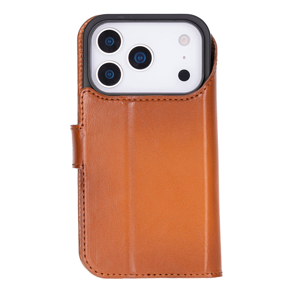 Tan Leather iPhone 17 Pro Detachable Wallet Case