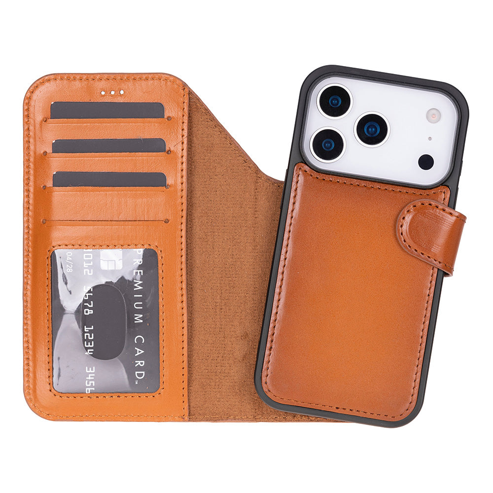 Tan Leather iPhone 17 Pro Detachable Wallet Case