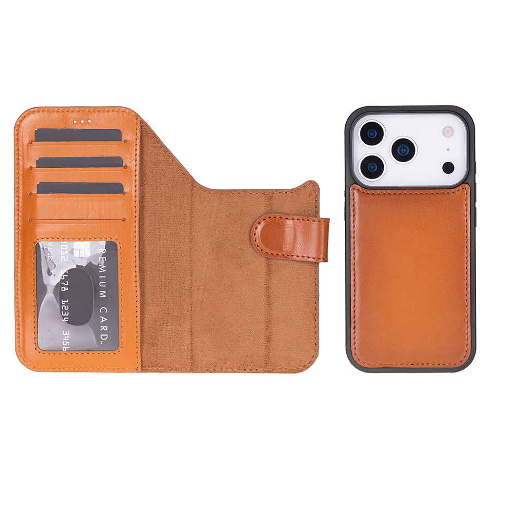 Tan Leather iPhone 17 Pro Detachable Wallet Case