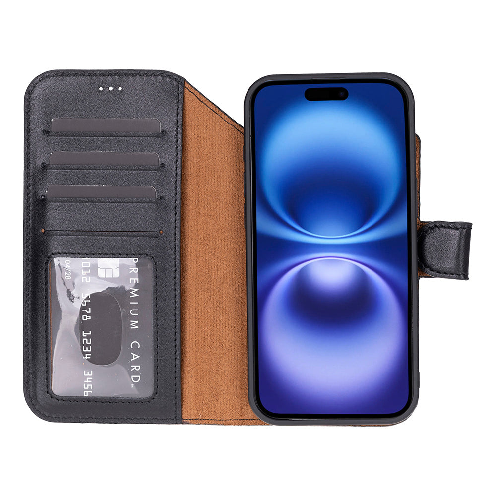 Black Leather iPhone 17 Air Detachable Wallet Case