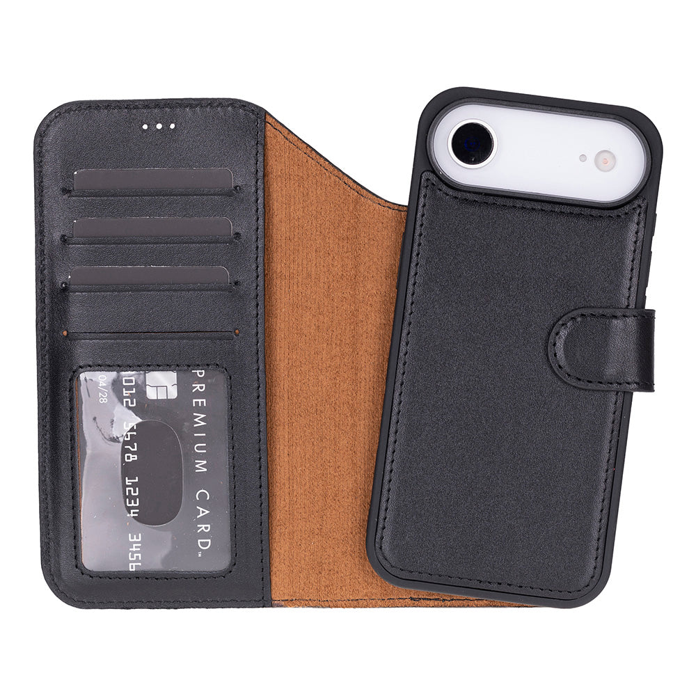 Black Leather iPhone 17 Air Detachable Wallet Case
