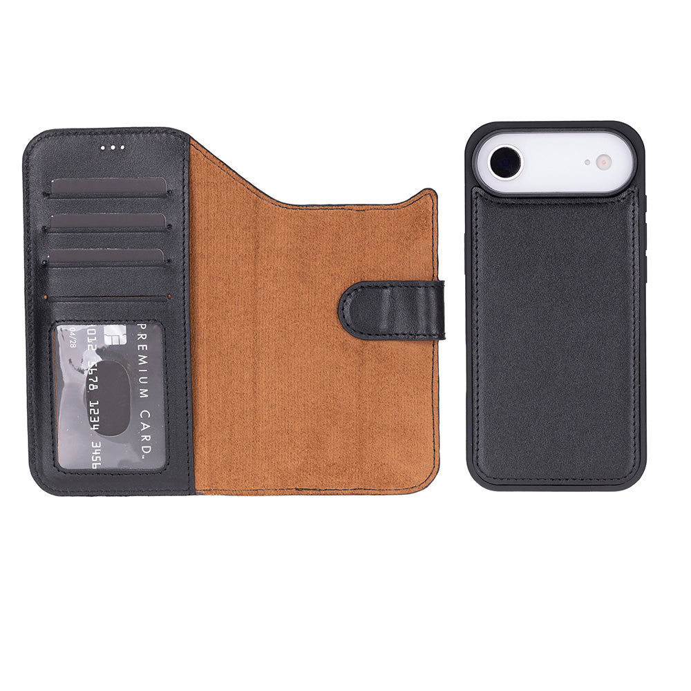 Black Leather iPhone 17 Air Detachable Wallet Case