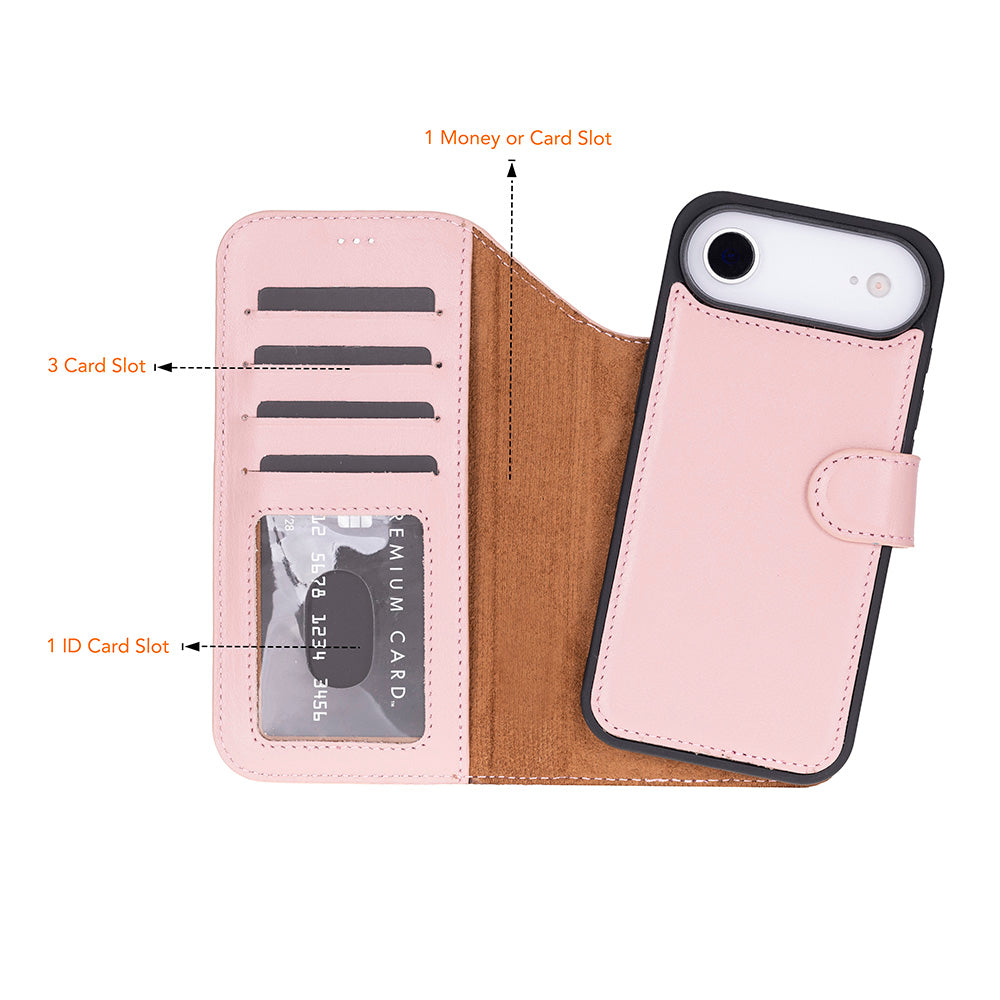 Pink Leather iPhone 17 Air Detachable Wallet Case