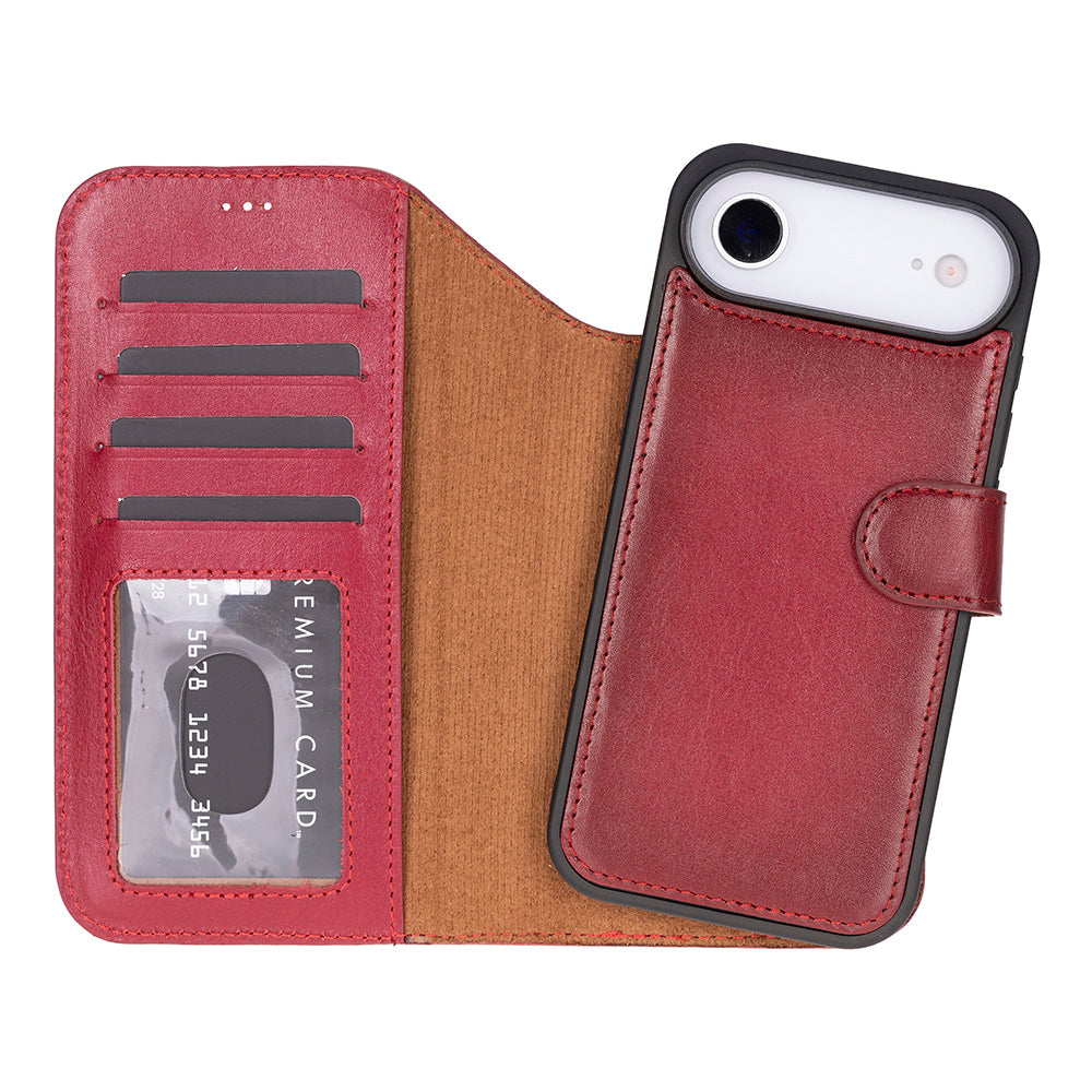 Red Leather iPhone 17 Air Detachable Wallet Case