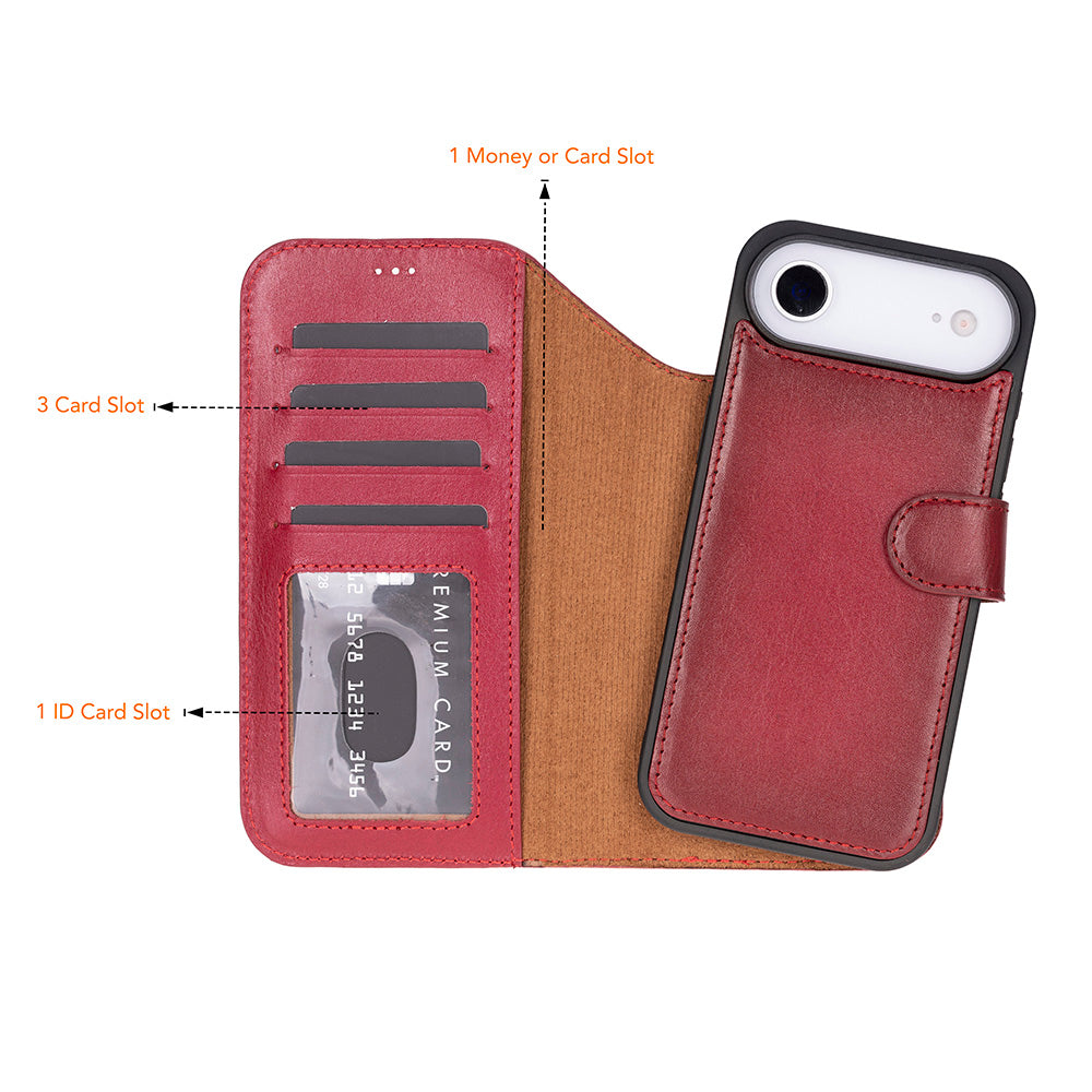Red Leather iPhone 17 Air Detachable Wallet Case