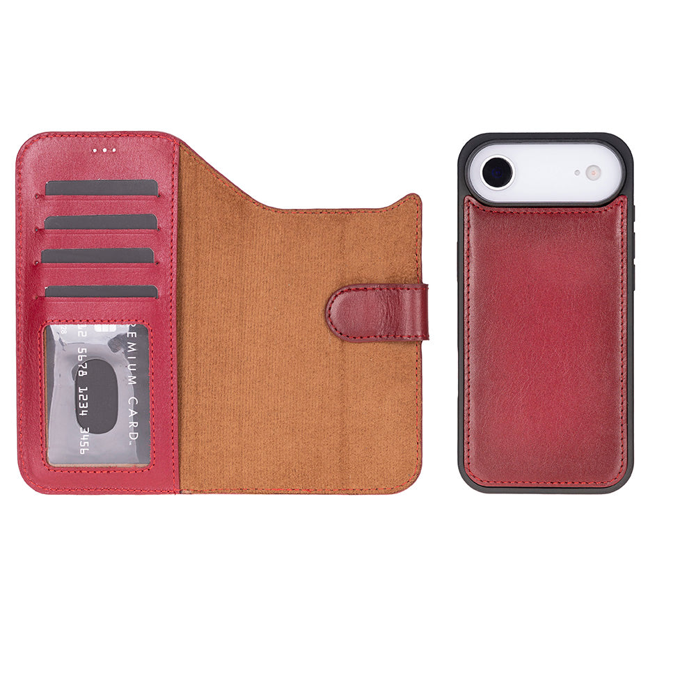 Red Leather iPhone 17 Air Detachable Wallet Case