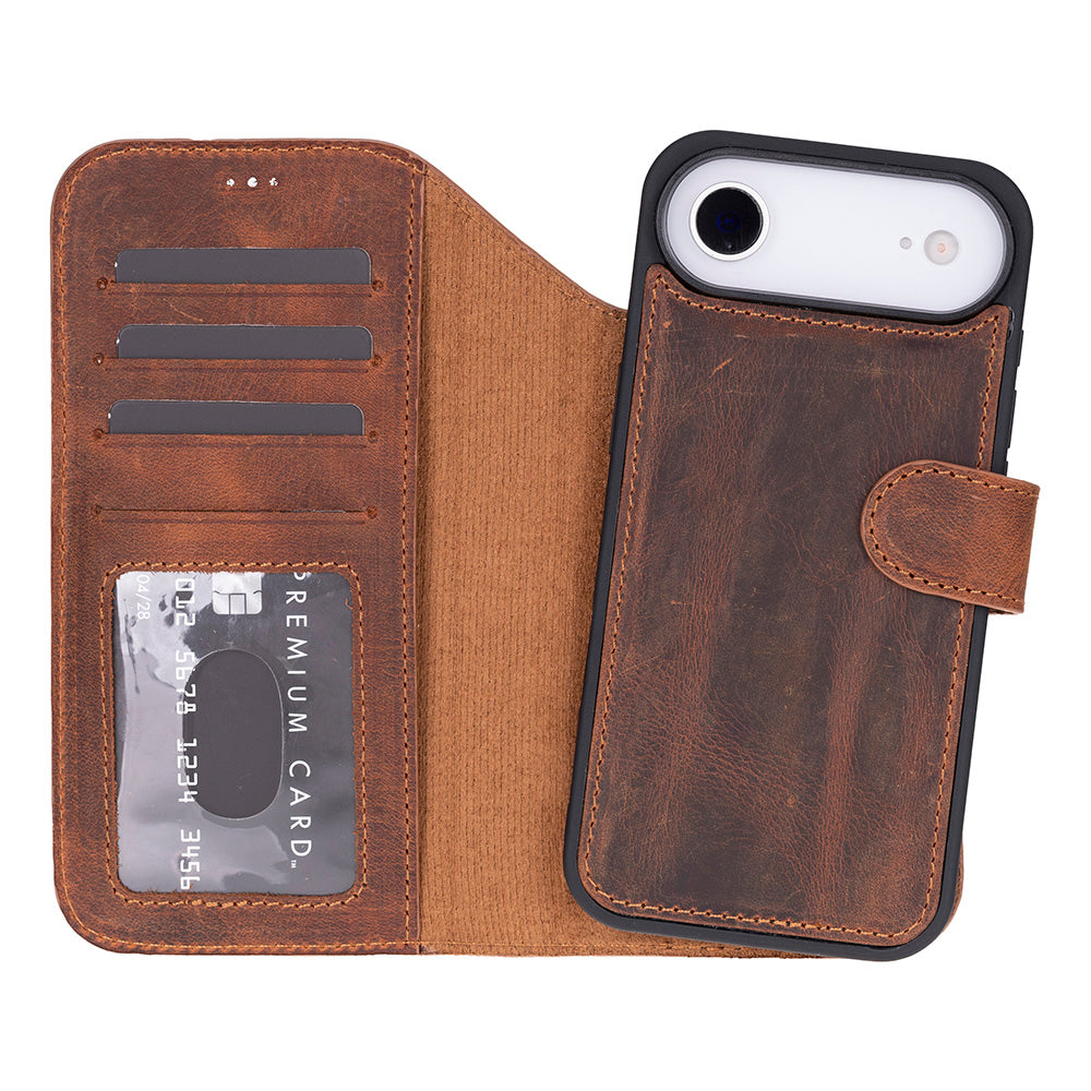 Brown Leather iPhone 17 Air Detachable Wallet Case