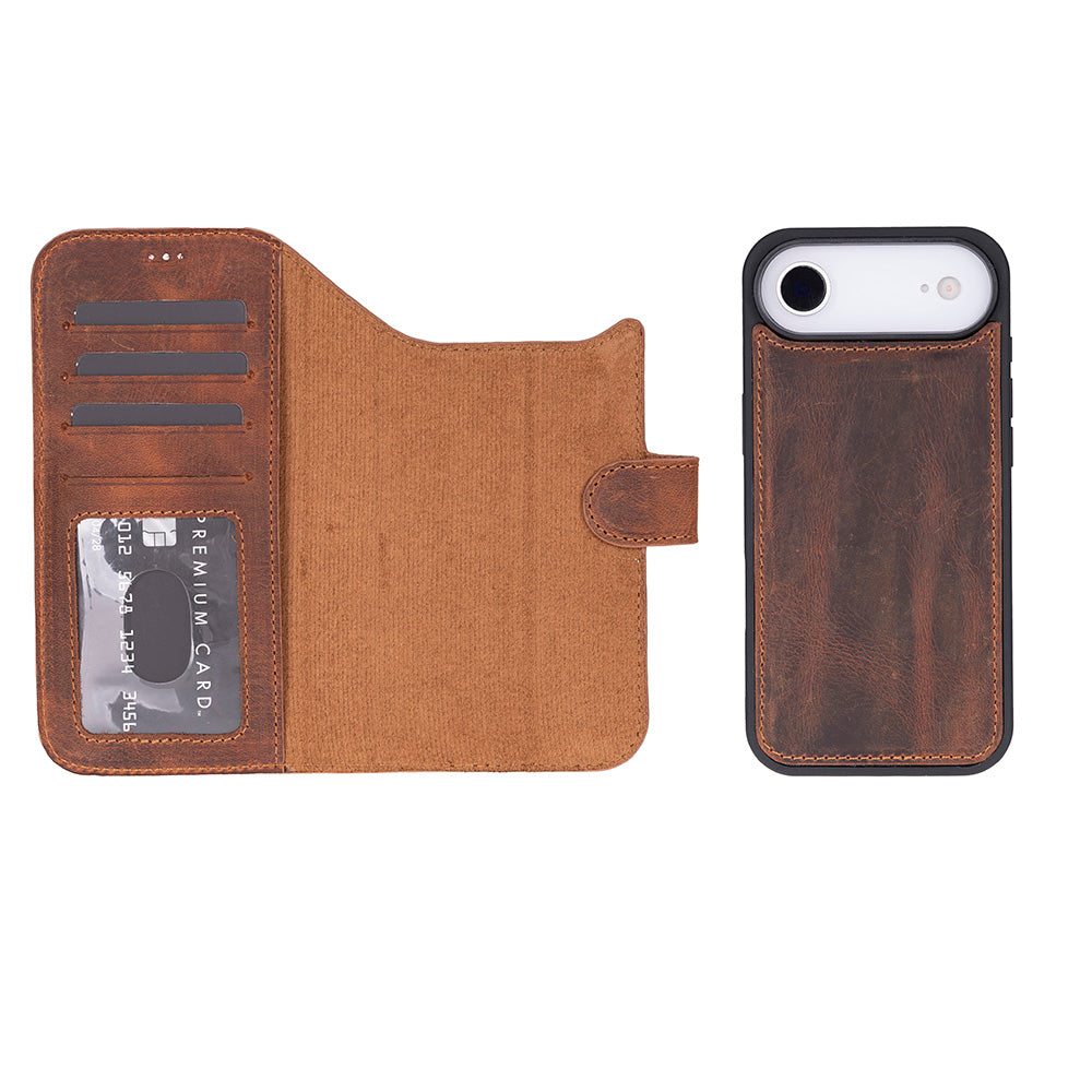 Brown Leather iPhone 17 Air Detachable Wallet Case