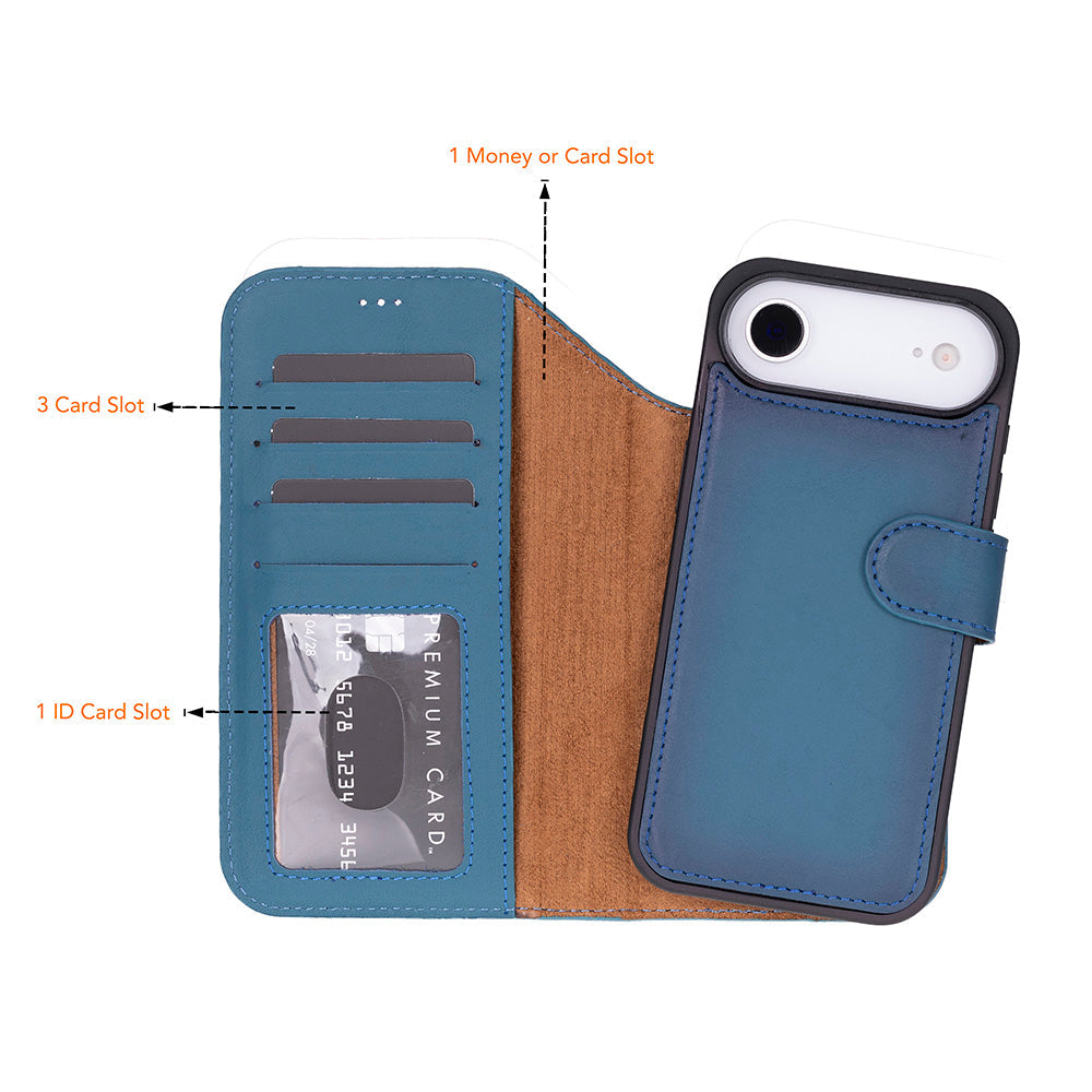 Blue Leather iPhone 17 Air Detachable Wallet Case