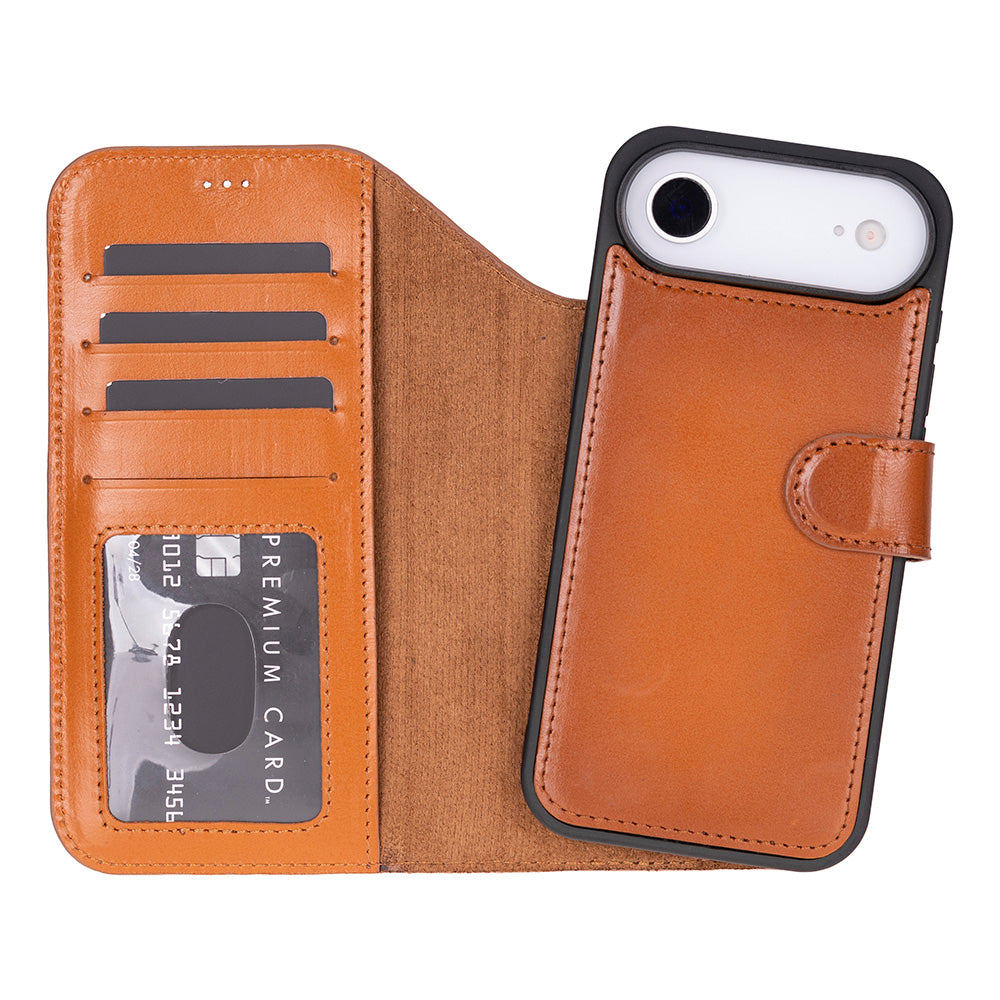 Tan Leather iPhone 17 Air Detachable Wallet Case