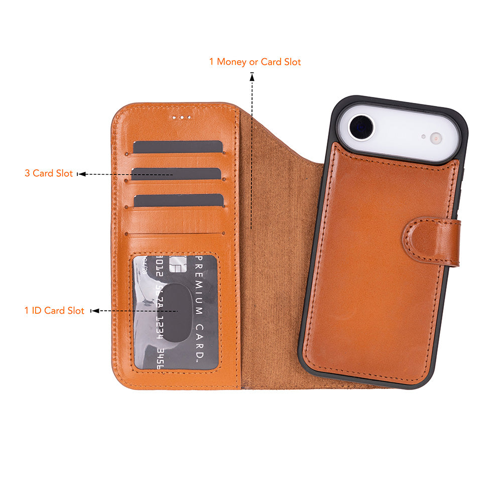 Tan Leather iPhone 17 Air Detachable Wallet Case