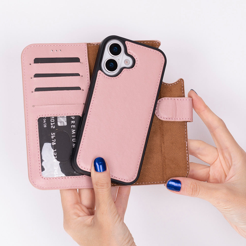 Pink Leather iPhone 17 Detachable Wallet Case