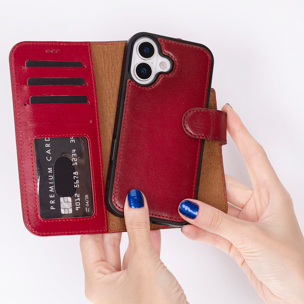 Red Leather iPhone 17 Detachable Wallet Case