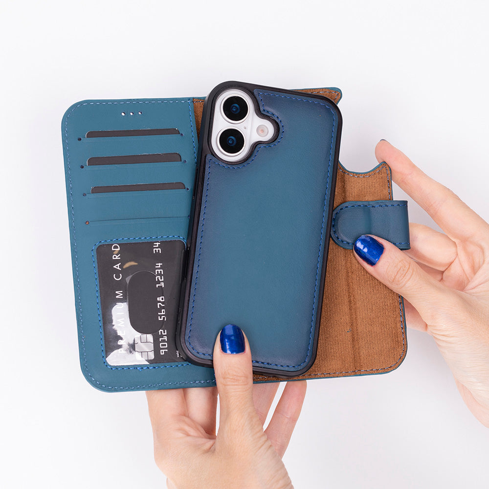 Blue Leather iPhone 17 Detachable Wallet Case