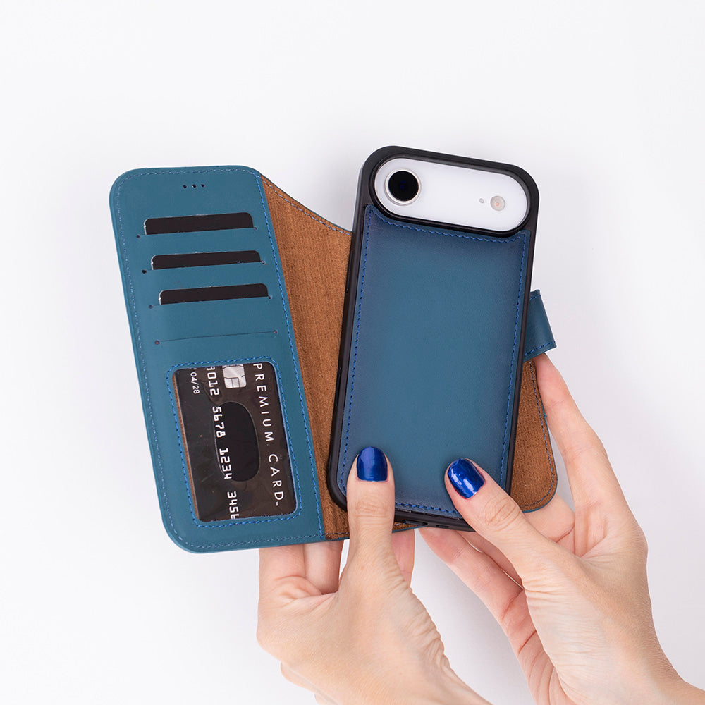 Blue Leather iPhone 17 Air Detachable Wallet Case
