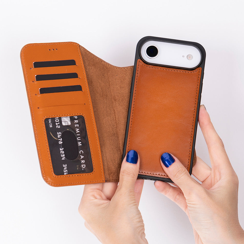 Tan Leather iPhone 17 Air Detachable Wallet Case