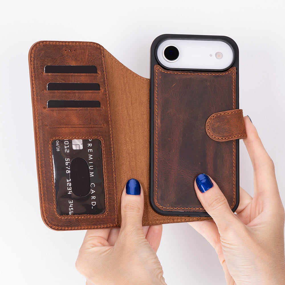 Brown Leather iPhone 17 Air Detachable Wallet Case