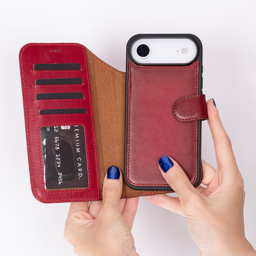 Red Leather iPhone 17 Air Detachable Wallet Case
