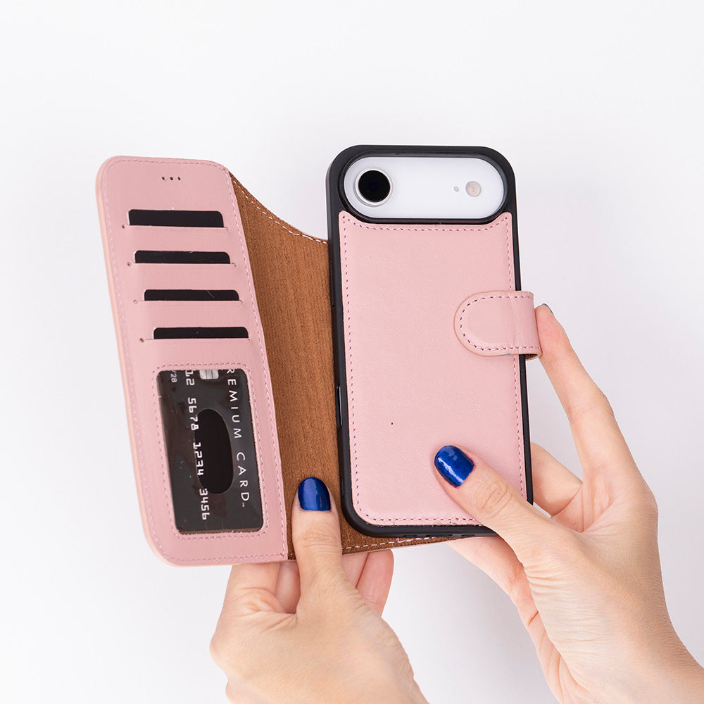 Pink Leather iPhone 17 Air Detachable Wallet Case