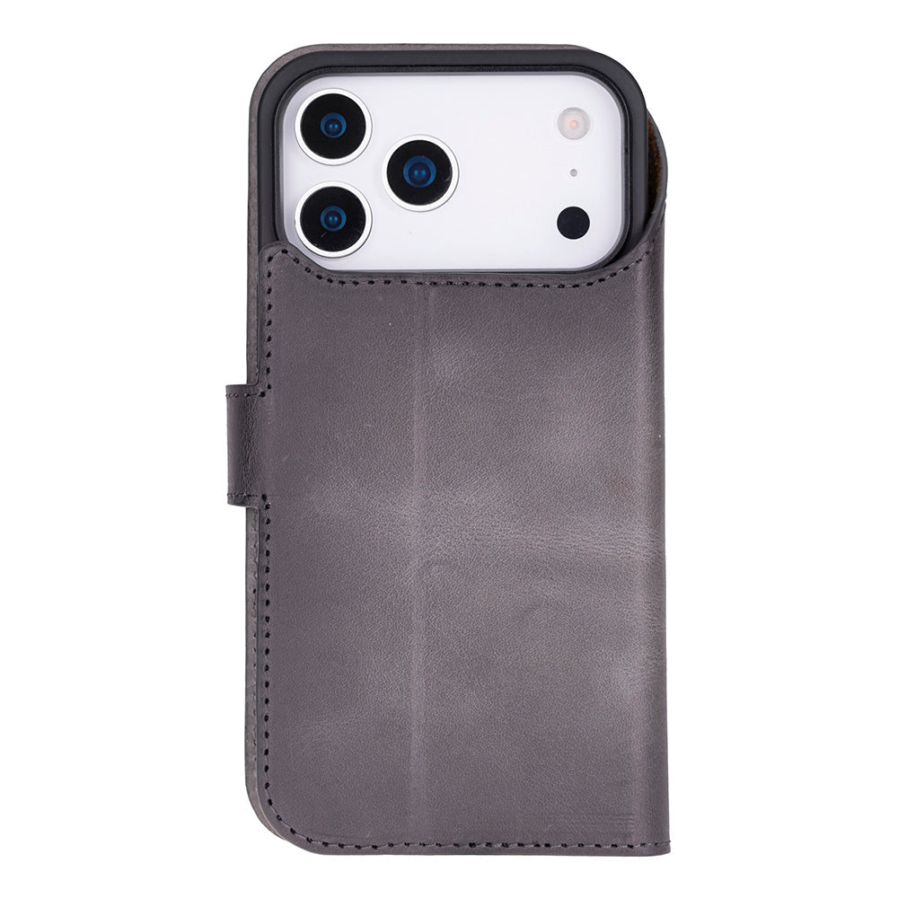 Gray Leather iPhone 17 Pro Max Detachable Wallet Case