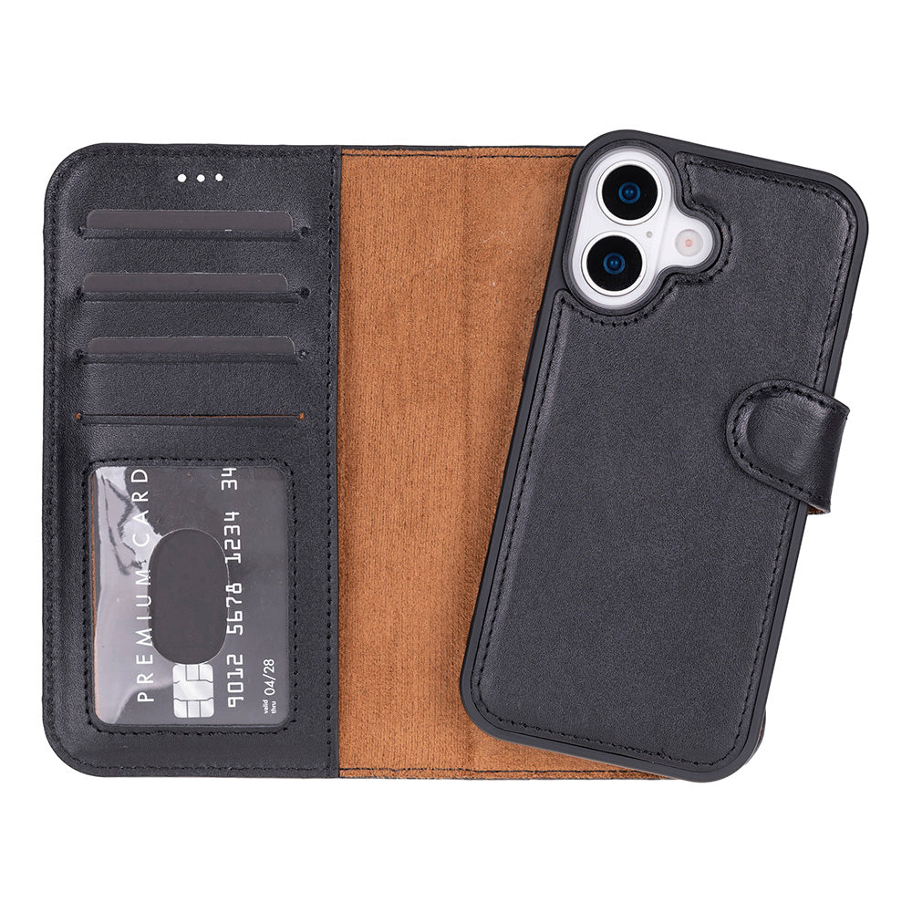 Black Leather iPhone 17 Detachable Wallet Case