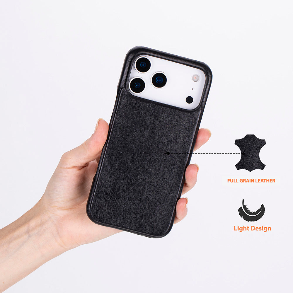 Black Leather iPhone 17 Pro Cover Case
