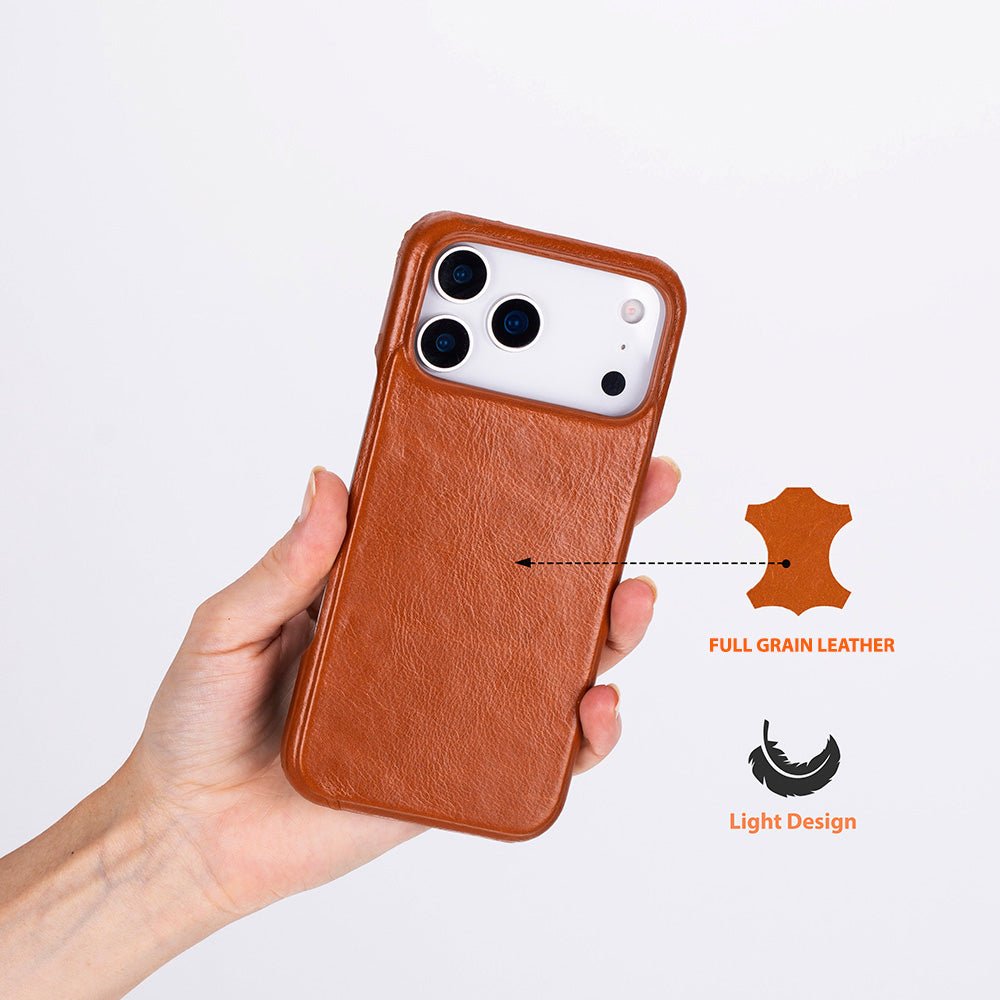 Tan Leather iPhone 17 Pro Cover Case