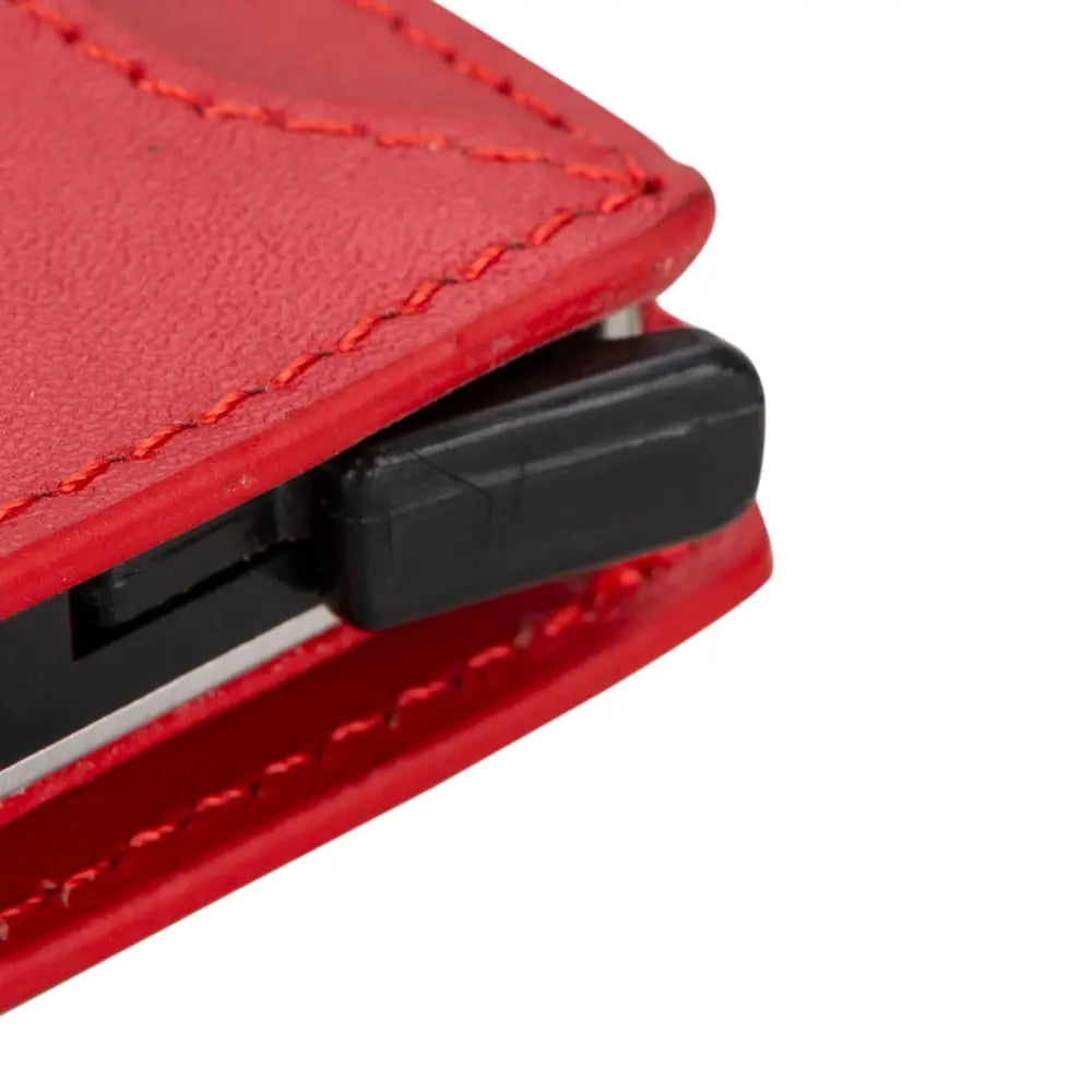 Red Leather Pop Up Card Wolder Wallet with Zipper Closure Coin Holder Slot – Bomonti