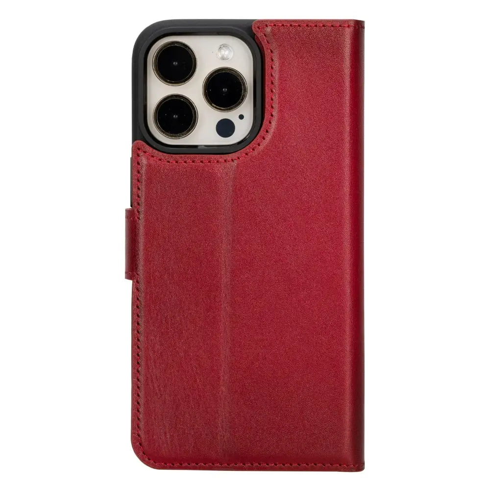 Red Leather iPhone 15 Pro Max Detachable Card Holder Wallet Case with Magsafe-Bomonti