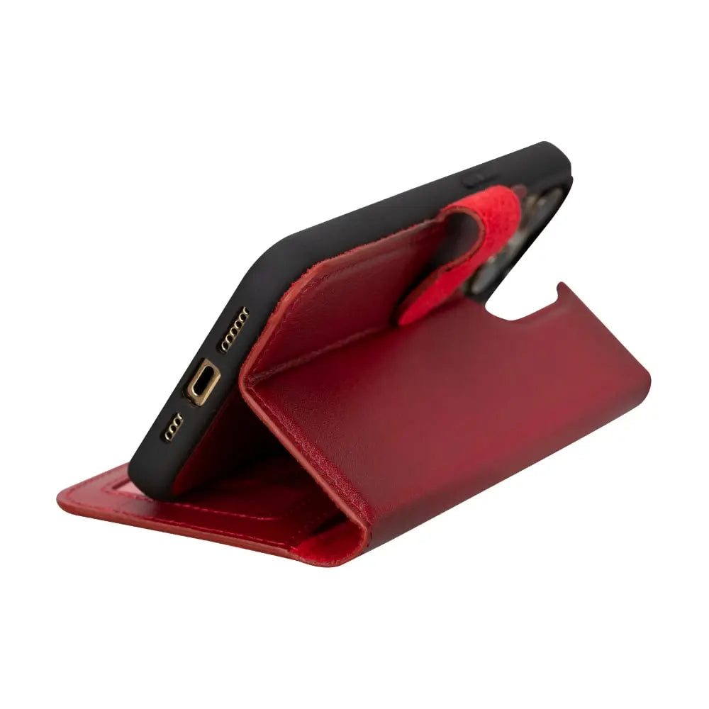 Red Leather iPhone 15 Pro Max Detachable Card Holder Wallet Case with Magsafe-Bomonti