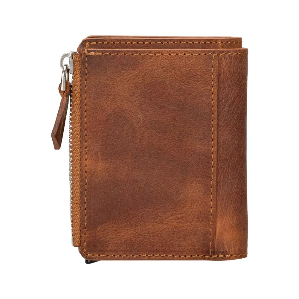 Tan Leather Pop Up Card Wolder Wallet with Zipper Closure Coin Holder Slot – Bomonti