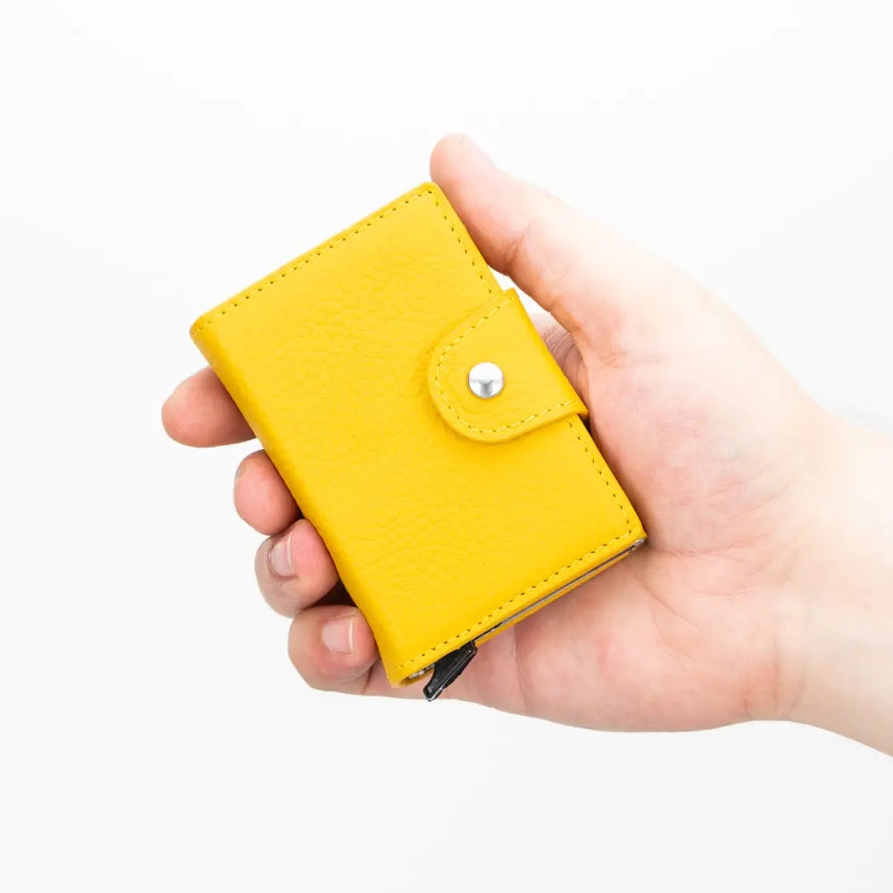 Yellow Leather Pop-Up RFID Blocking Detachable Cardholder Wallet - Bomonti Goods