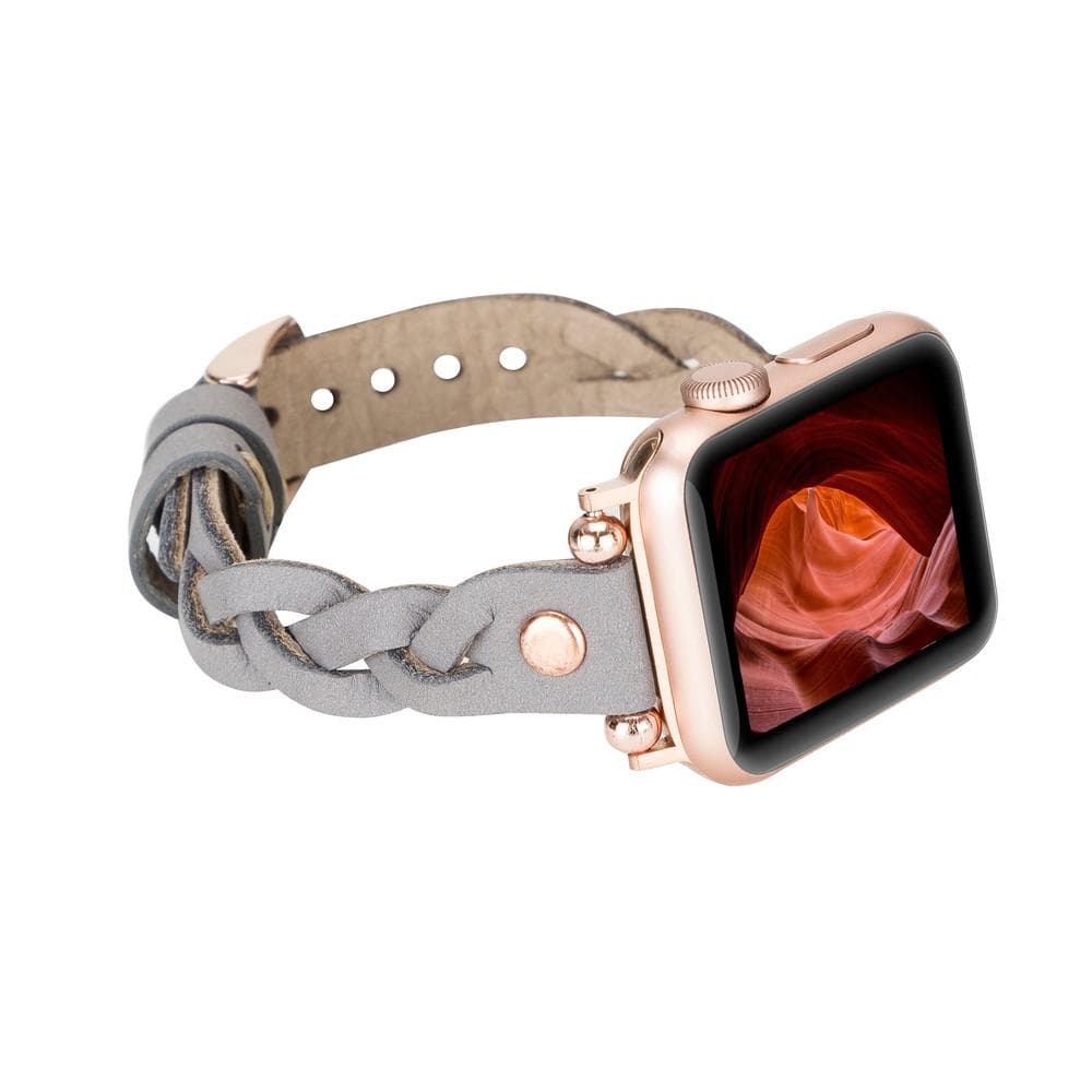 B2B - Leather Apple Watch Bands - Ferro Braided Wanda Rose Gold Trok Style RST9 Bomonti