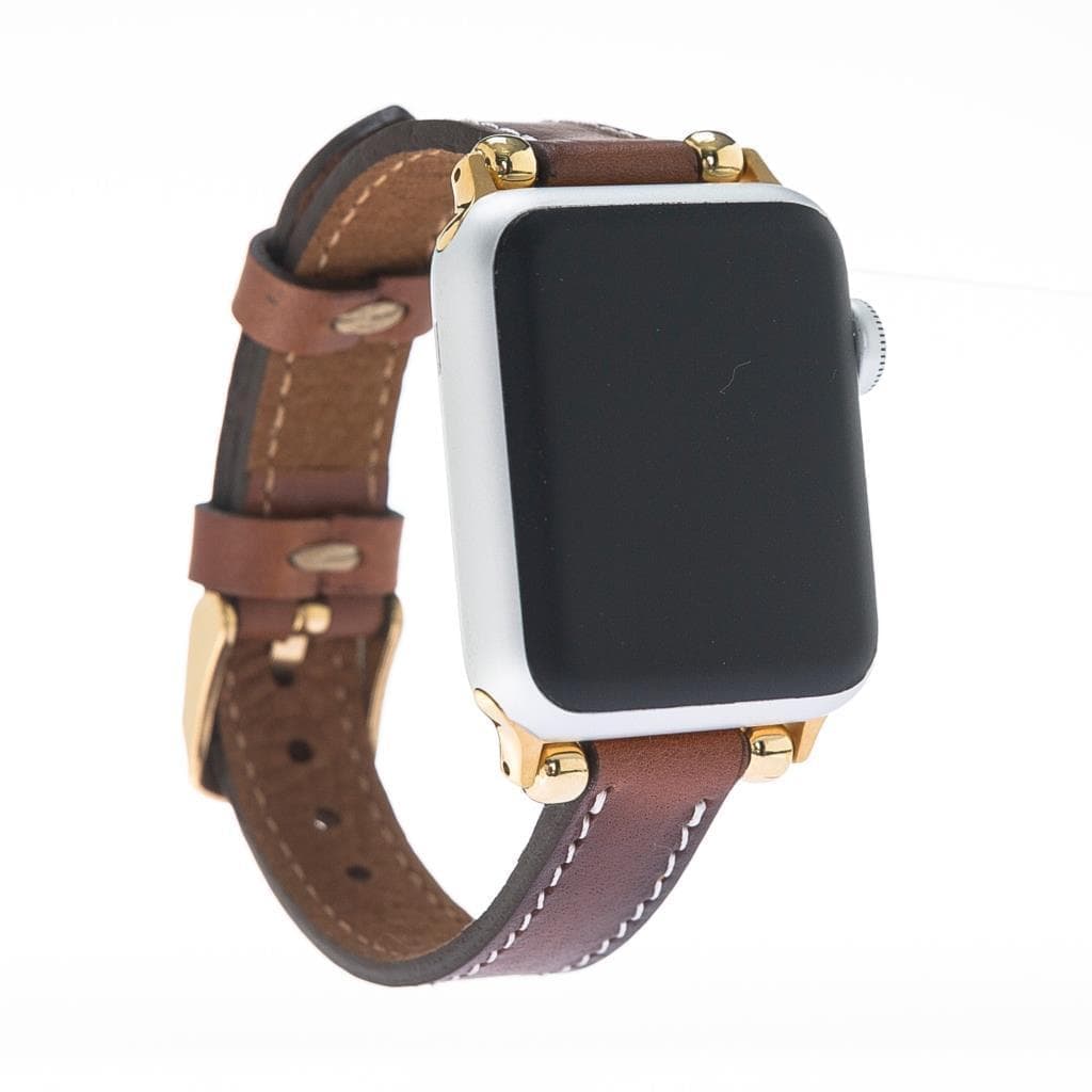 Seamy Genuine Leather Apple Watch Band with Gold Trok