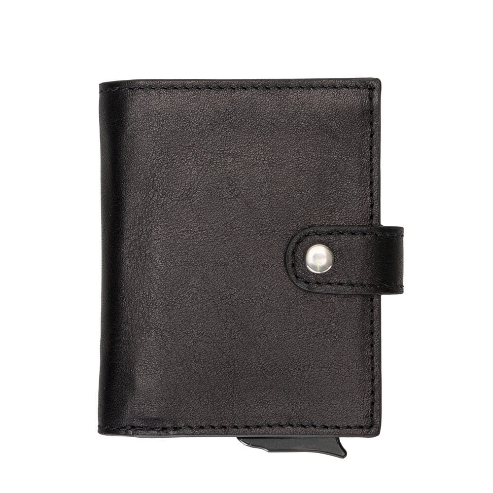 Black Leather RFID Protection Credit Debit Pop Up Card Holder Wallet Case - Bomonti - 1