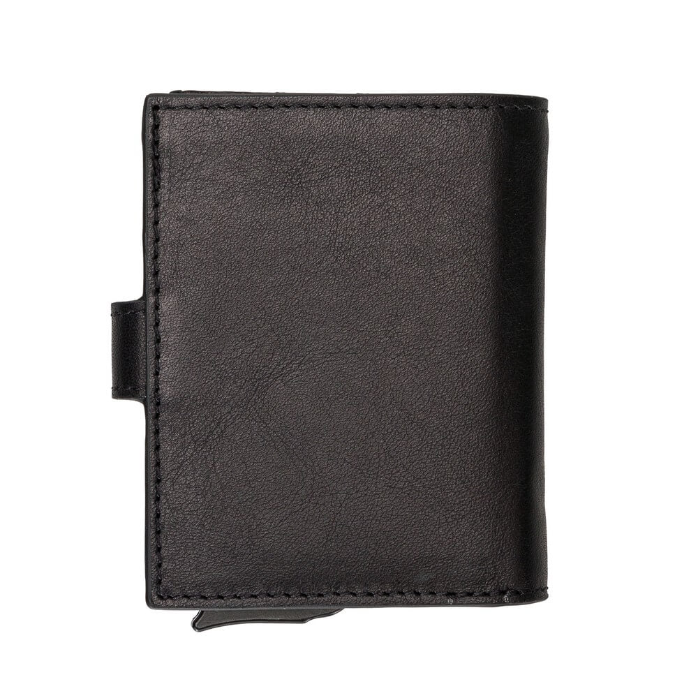 Black Leather RFID Protection Credit Debit Pop Up Card Holder Wallet Case - Bomonti - 2
