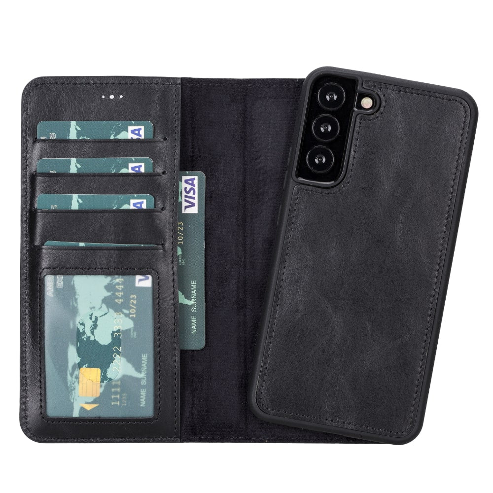 Black Leather Samsung Galaxy S22+ Wallet Case with Card Holder - Bomonti Leather - 4