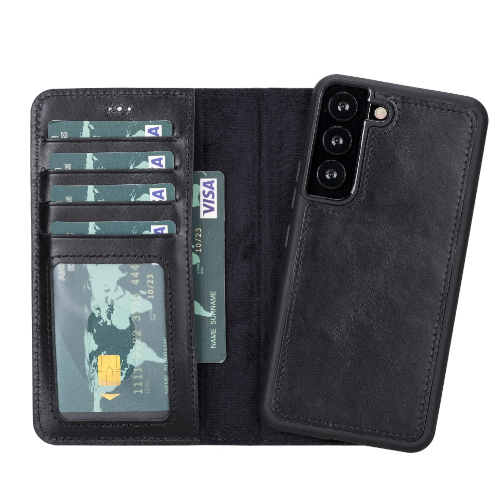 Black Leather Samsung Galaxy S22 Wallet Case with Card Holder - Bomonti Leather - 4