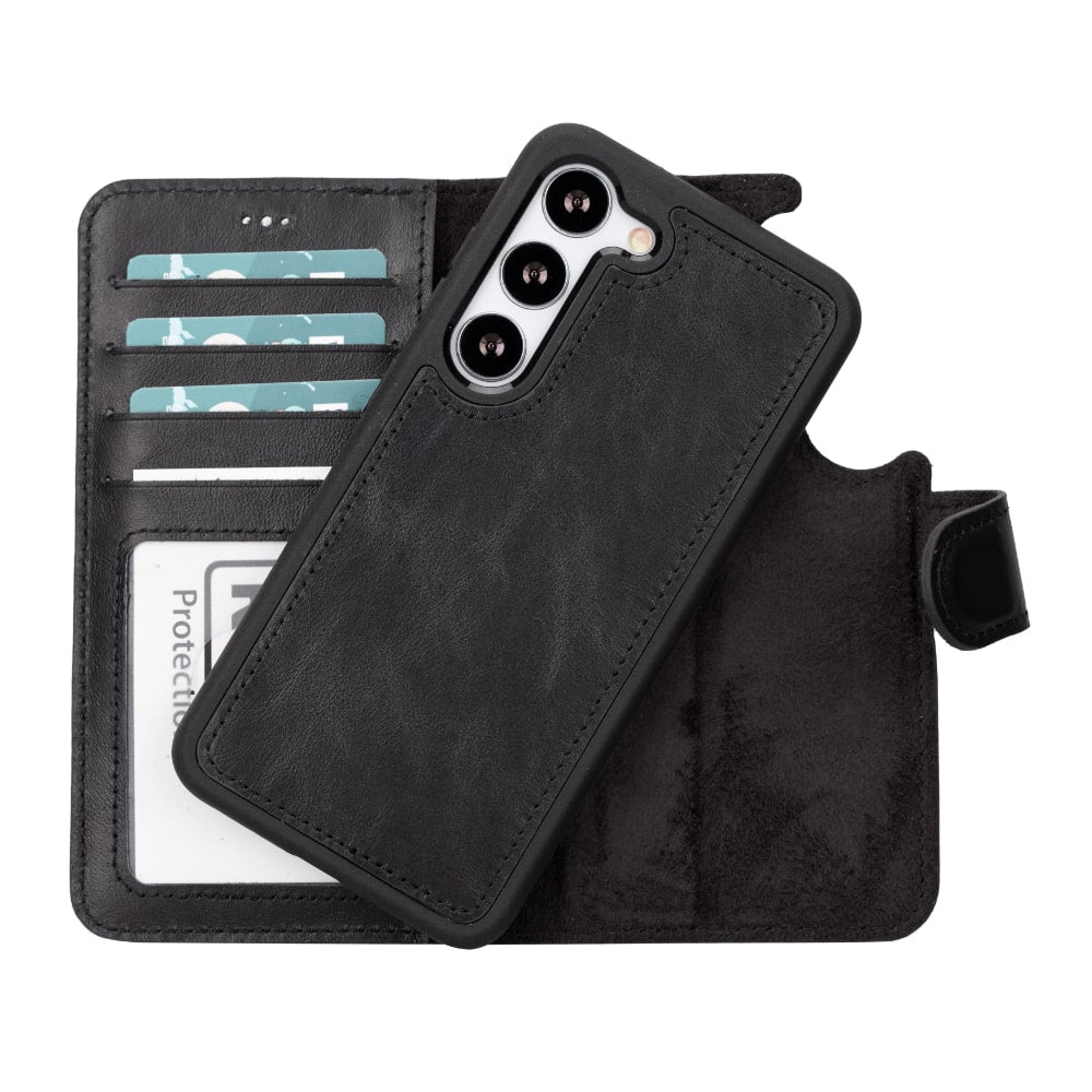 Black Leather Samsung Galaxy S23 Detachable Wallet Card Holder Cover Case - Bomonti - 3
