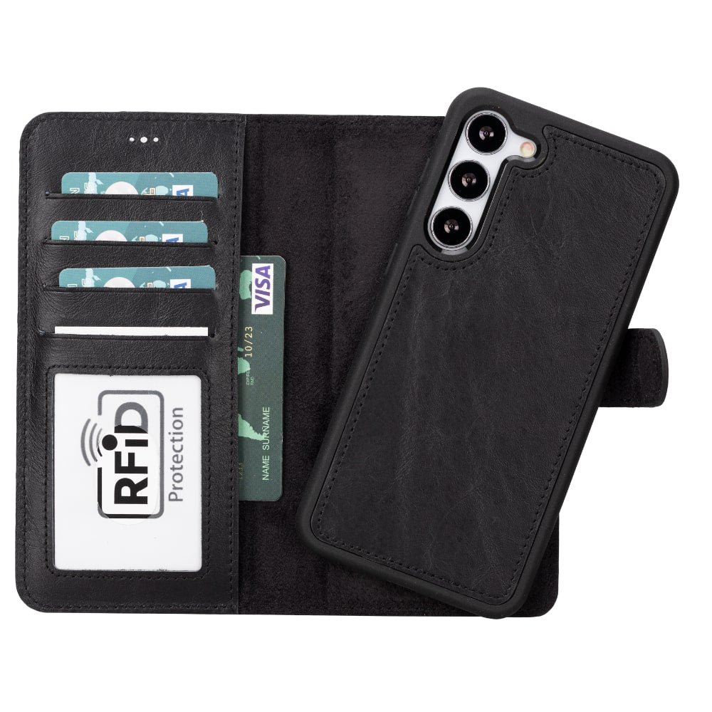 Black Leather Samsung Galaxy S23 Plus Detachable Wallet Card Holder Cover Case - Bomonti - 1