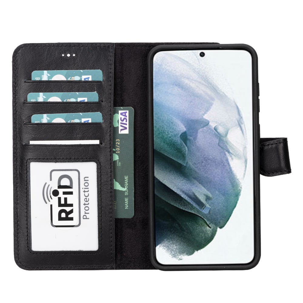 Black Leather Samsung Galaxy S23 Plus Detachable Wallet Card Holder Cover Case - Bomonti - 2