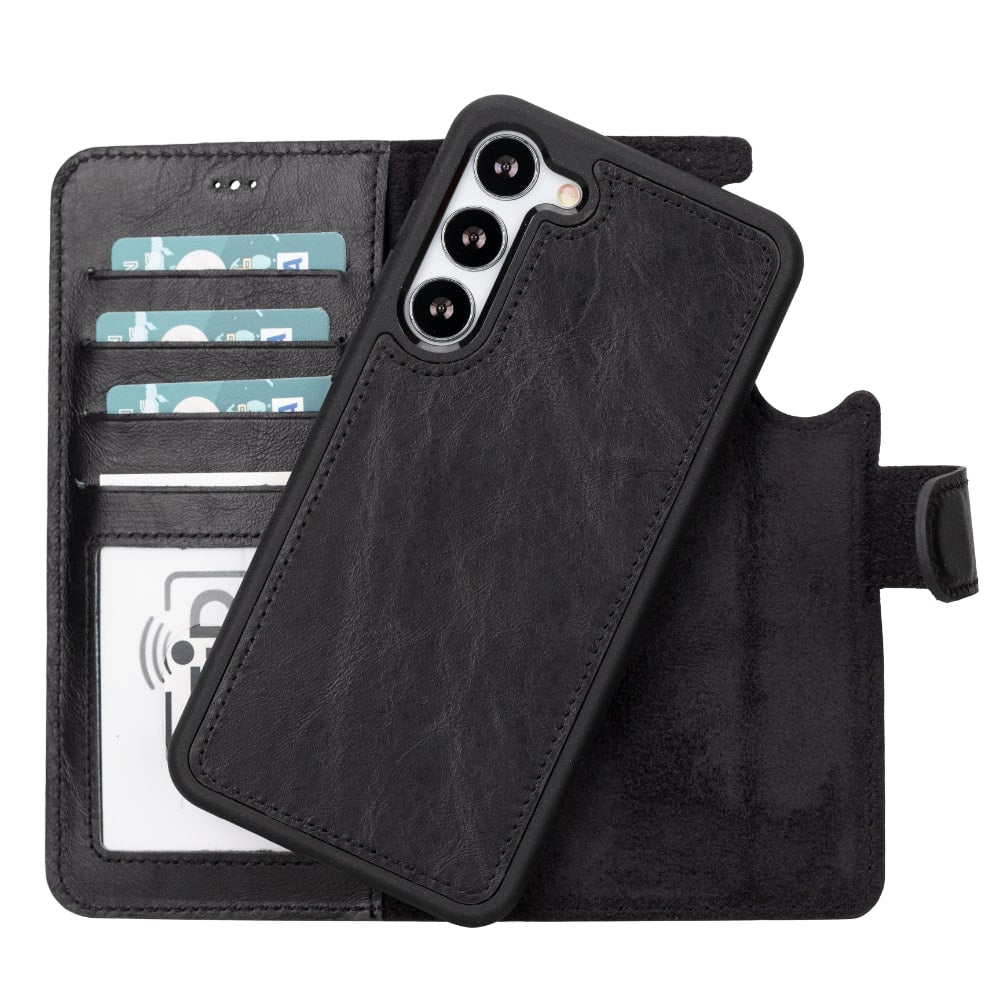 Black Leather Samsung Galaxy S23 Plus Detachable Wallet Card Holder Cover Case - Bomonti - 3
