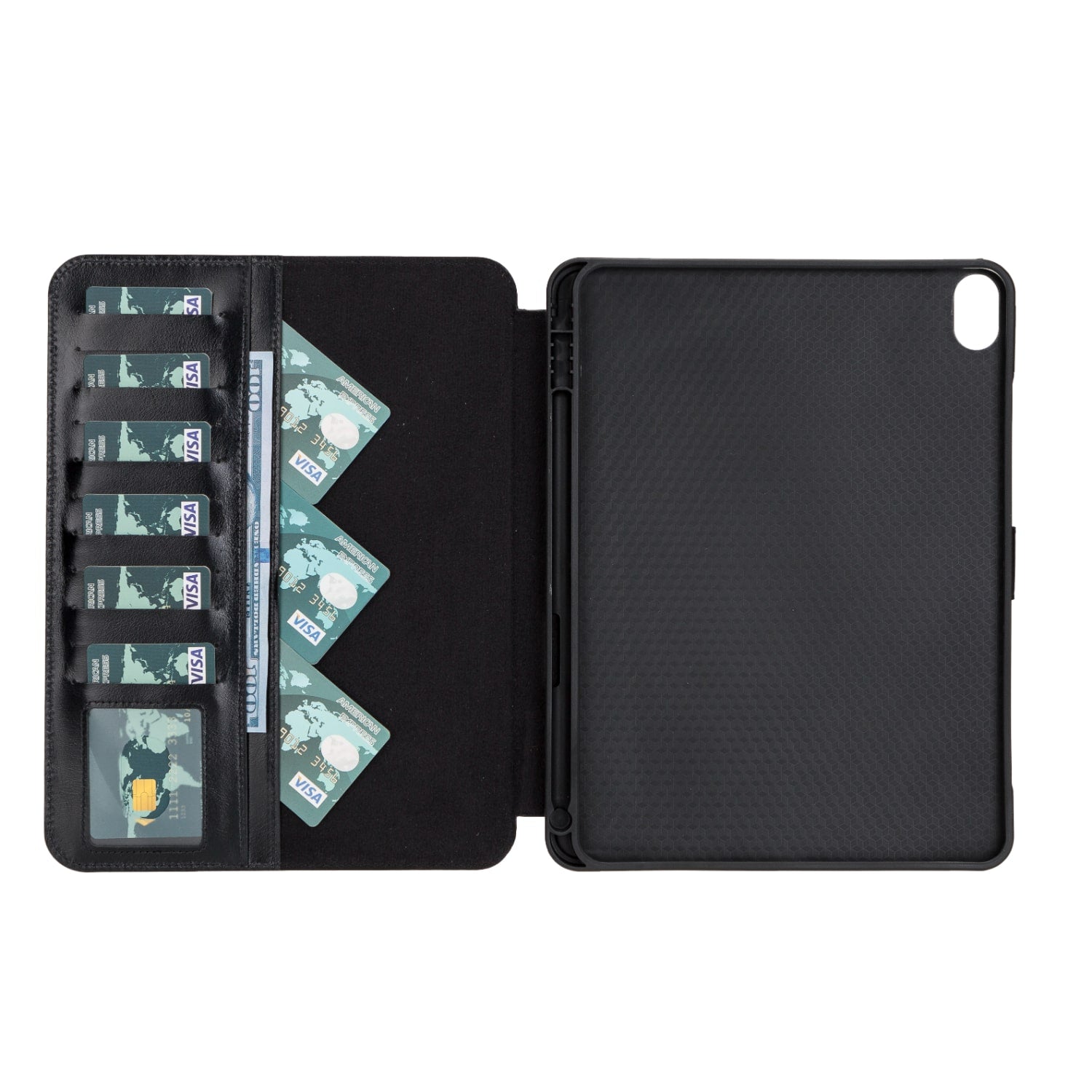 Black Leather iPad Air 10.9 Inc Smart Folio Case with Apple Pen Holder - Bomonti - 2