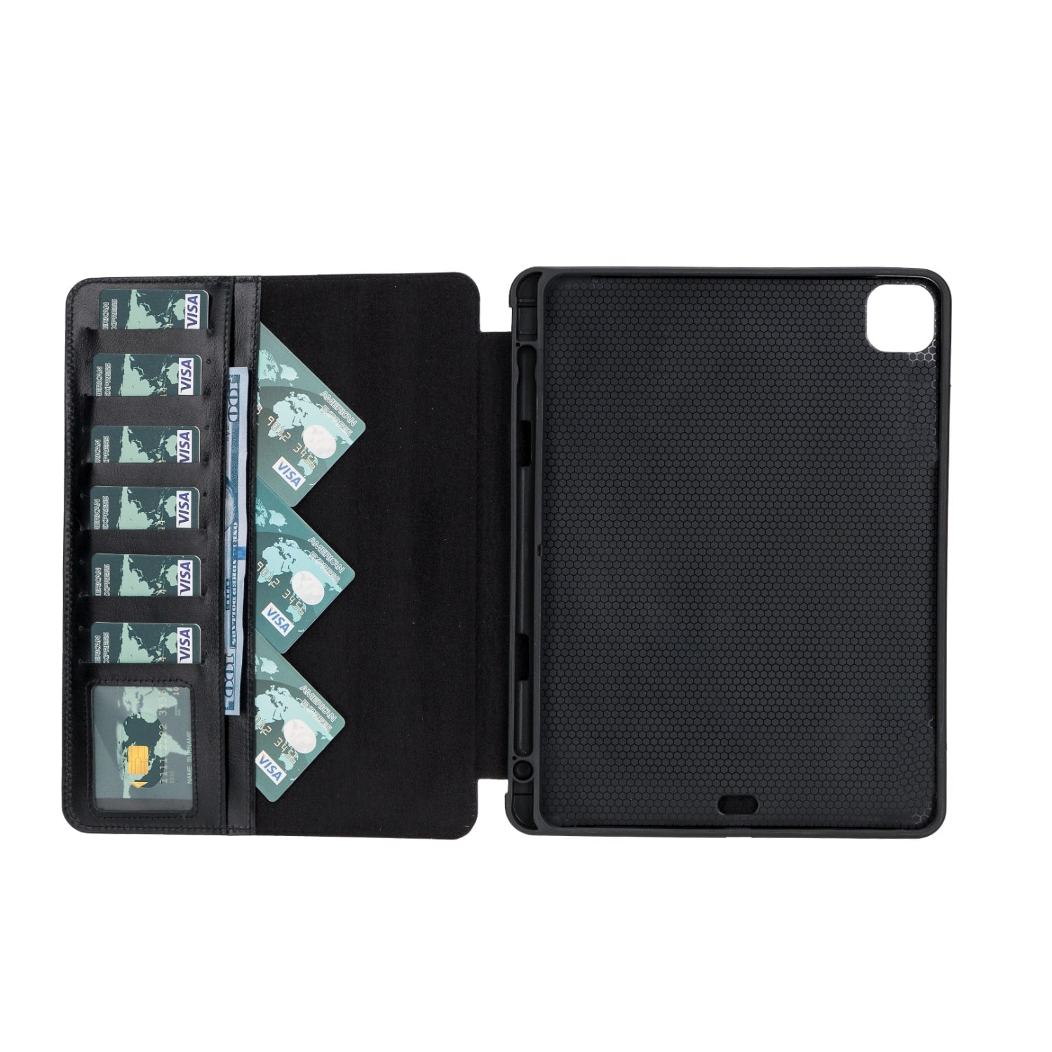 Black Leather iPad Pro 11 Inc Smart Folio Case with Apple Pen Holder - Bomonti - 2
