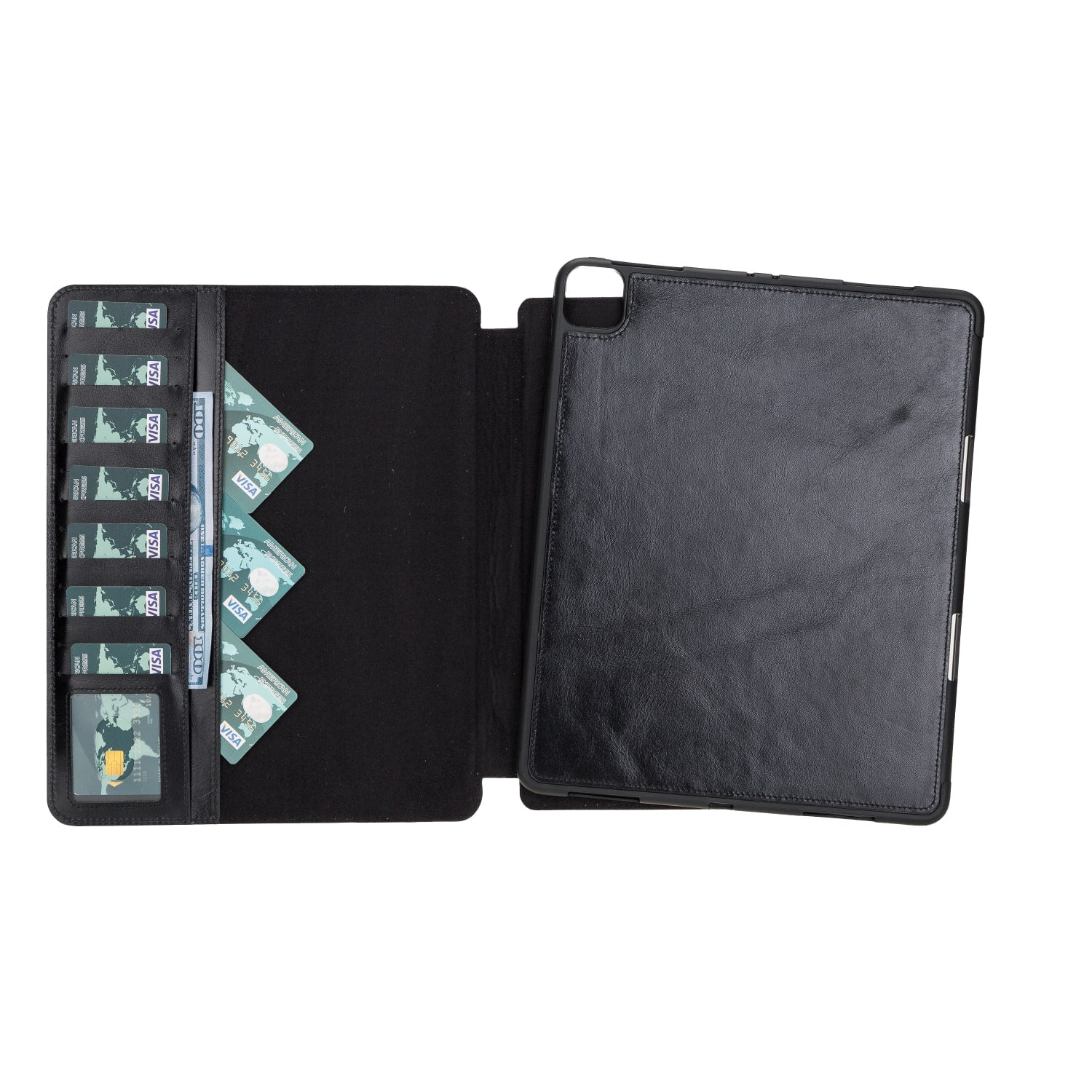 Black Leather iPad Pro 12.9 Inc Smart Folio Case with Apple Pen Holder - Bomonti - 1