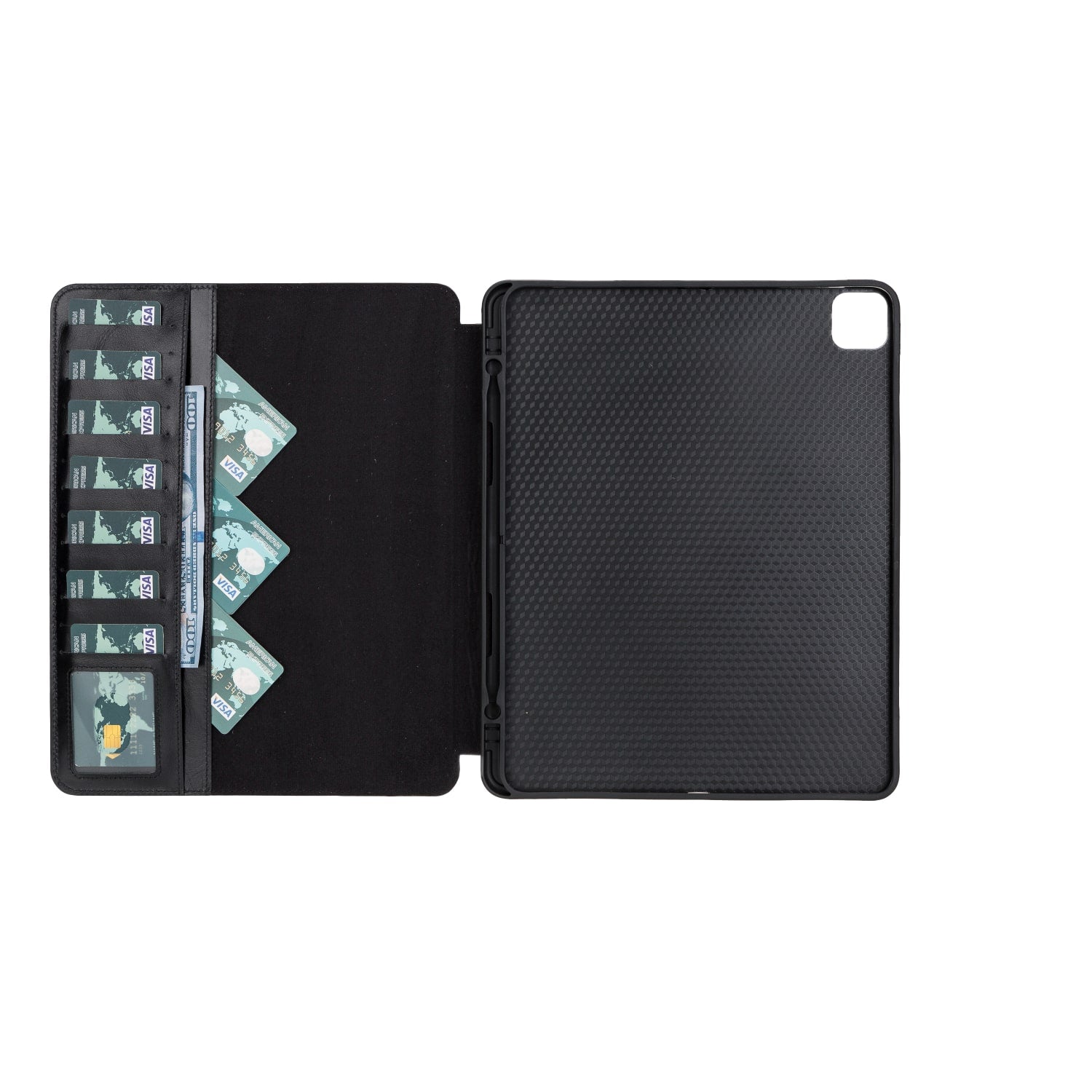 Black Leather iPad Pro 12.9 Inc Smart Folio Case with Apple Pen Holder - Bomonti - 2