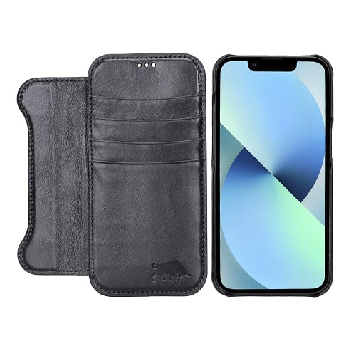Rostar Black Leather iPhone 13 Detachable Bi-Fold Wallet Case with MagSafe & Card Holder - Bomonti - 29