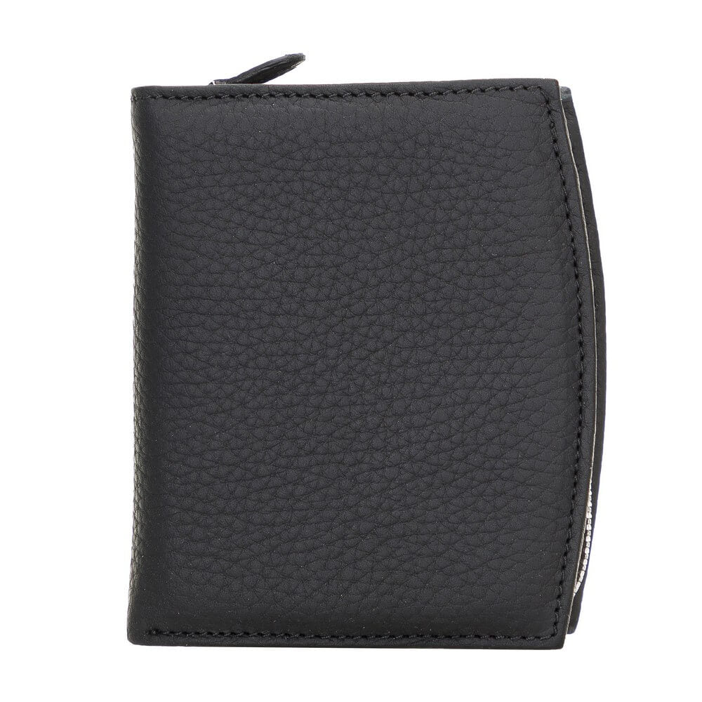 Black Luxury Leather Bifold Minimalist Wallet with Zipper coin slot - Bomonti - 2